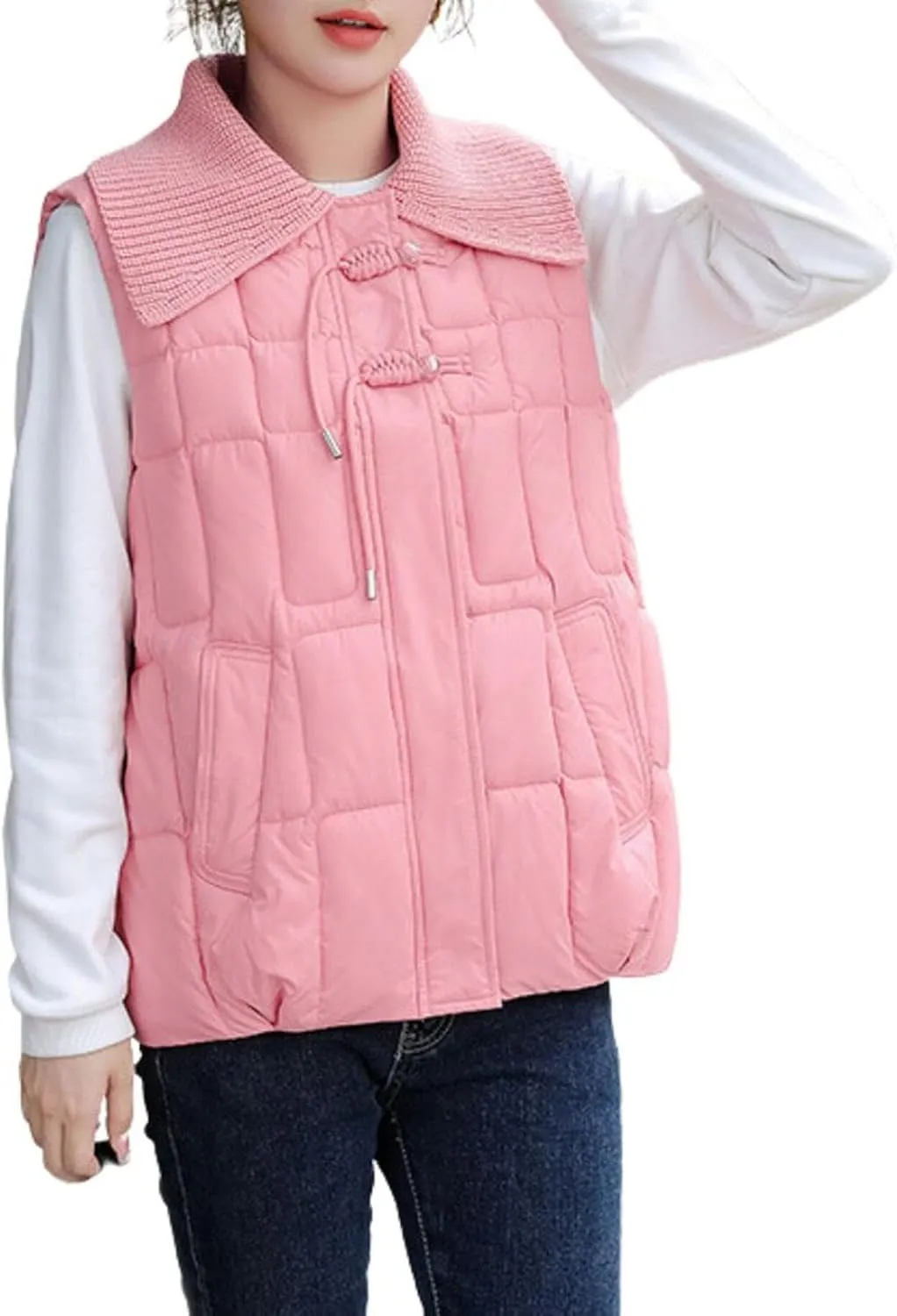 Womens Quilted Vest Lightweight Down Vests Stand Collar Padded Outwear Pockets Trendy Fashion Sleeveless Puffer Jackets