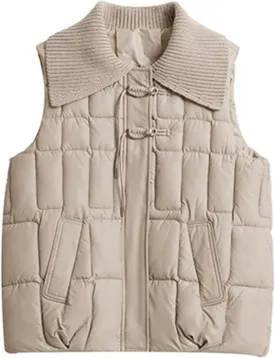 Womens Quilted Vest Lightweight Down Vests Stand Collar Padded Outwear Pockets Trendy Fashion Sleeveless Puffer Jackets