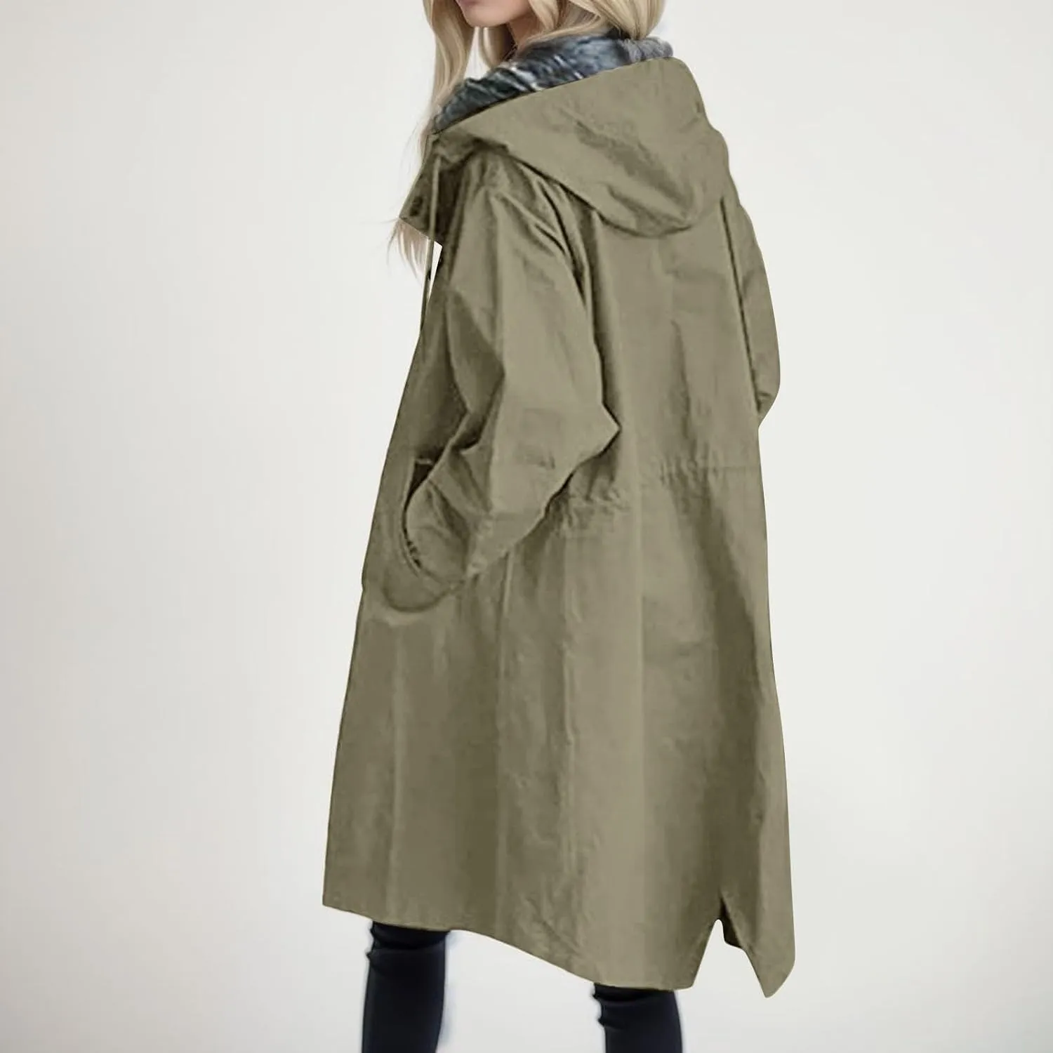 Women's Trench Jackets Single Breasted Hooded Oversized Coats Long Sleeve Elegant Comfortable 2024 Winter Windbreaker