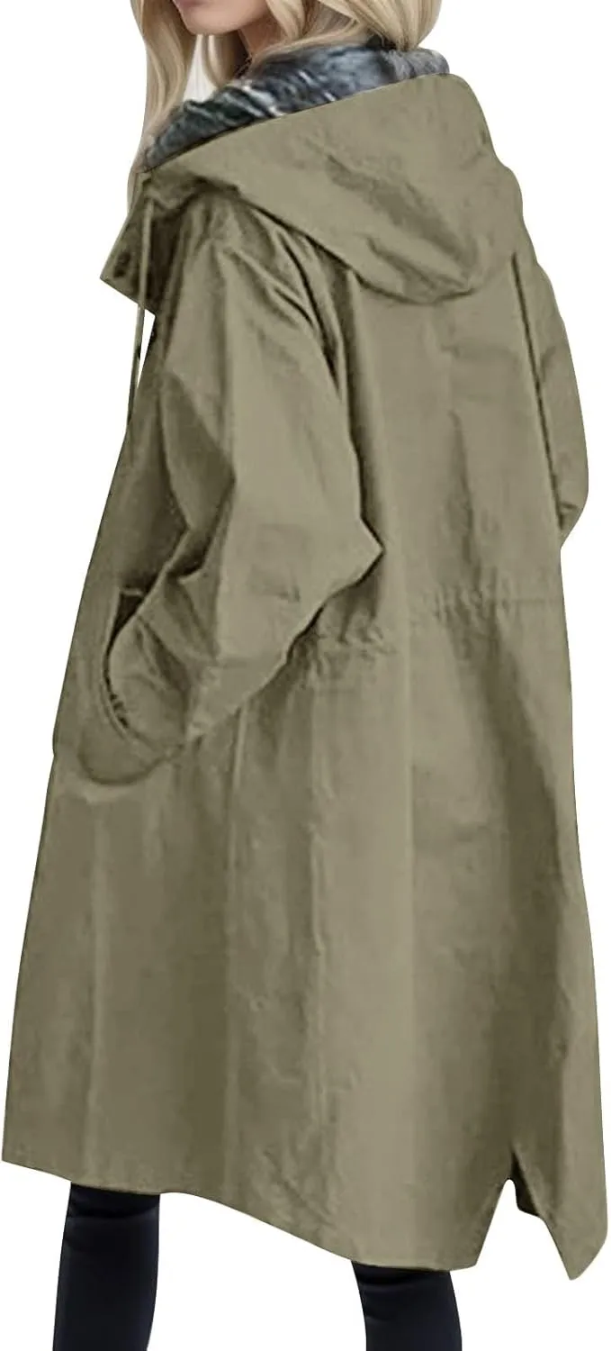 Women's Trench Jackets Single Breasted Hooded Oversized Coats Long Sleeve Elegant Comfortable 2024 Winter Windbreaker