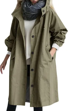 Women's Trench Jackets Single Breasted Hooded Oversized Coats Long Sleeve Elegant Comfortable 2024 Winter Windbreaker