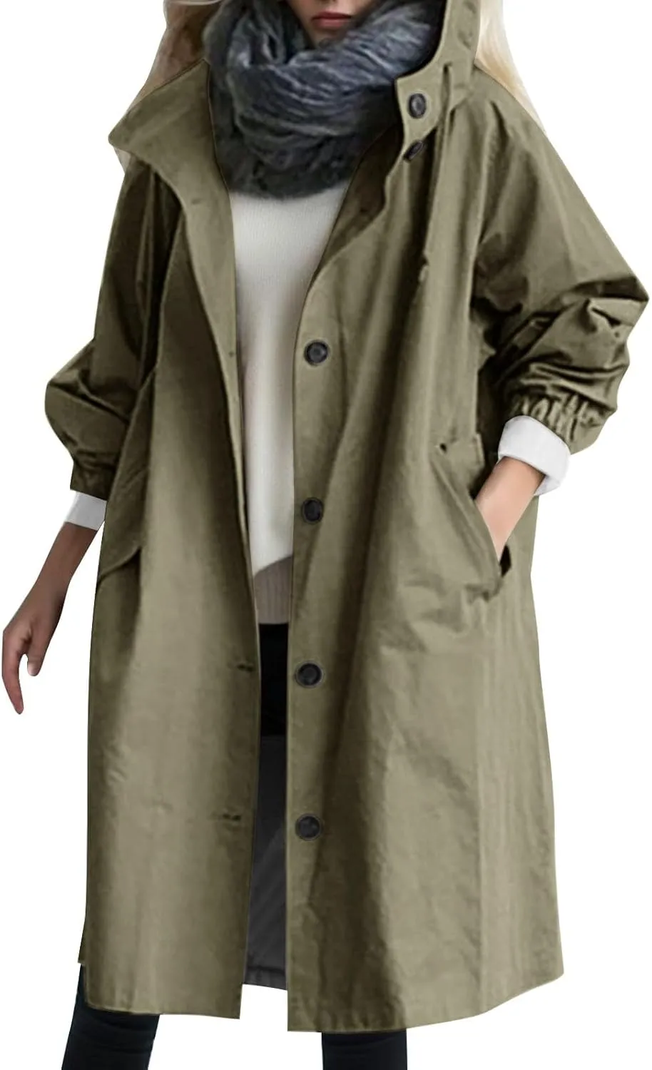 Women's Trench Jackets Single Breasted Hooded Oversized Coats Long Sleeve Elegant Comfortable 2024 Winter Windbreaker
