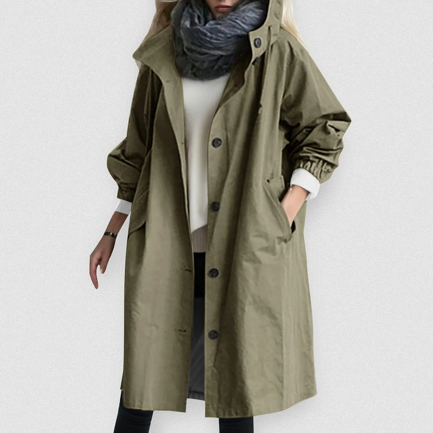 Women's Trench Jackets Single Breasted Hooded Oversized Coats Long Sleeve Elegant Comfortable 2024 Winter Windbreaker
