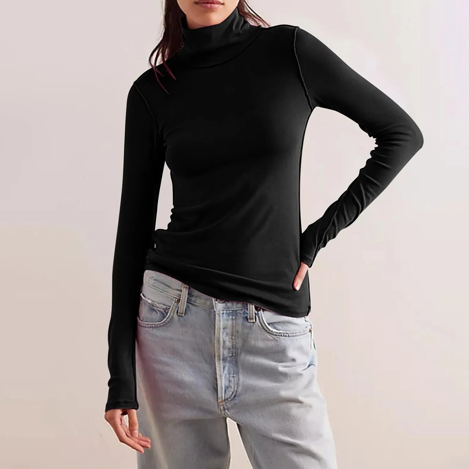 Women's Turtleneck Shirt Long Sleeve Mock Neck Slim Fit Tops Thermal Base Layer Soft Lightweight Stretch Undershirts