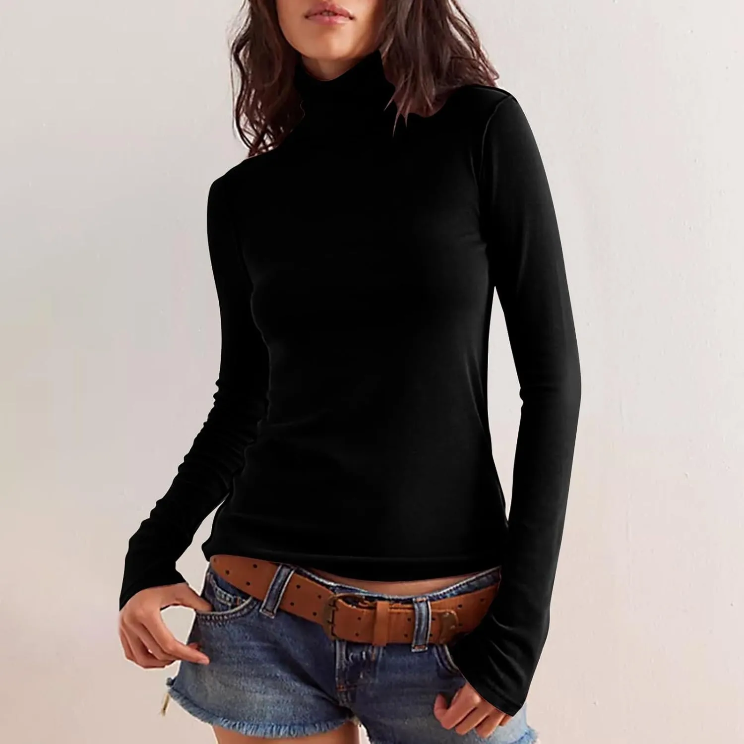 Women's Turtleneck Shirt Long Sleeve Mock Neck Slim Fit Tops Thermal Base Layer Soft Lightweight Stretch Undershirts