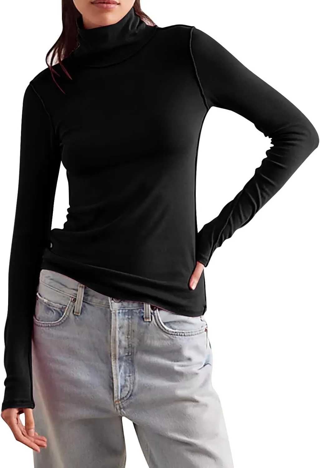 Women's Turtleneck Shirt Long Sleeve Mock Neck Slim Fit Tops Thermal Base Layer Soft Lightweight Stretch Undershirts
