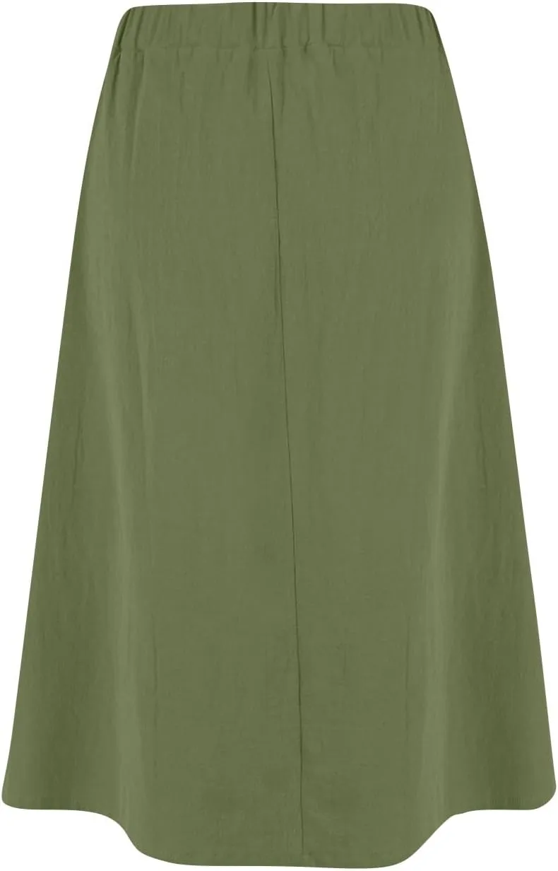 Yesunpxs Womens Summer Skirts Casual Soild Front Button A-Line High Waisted Midi-Skirt with Pockets Beach Vacation Clothes
