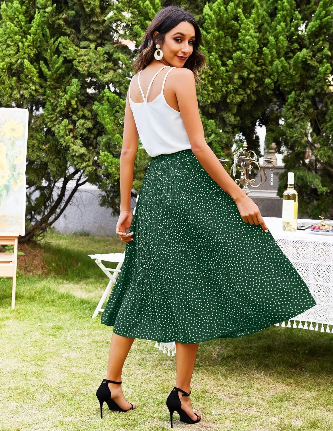 Zeagoo Women's Midi Skirts High Waisted Pleated A-Line Swing Skirts Summer Floral Long Skirts with Pockets