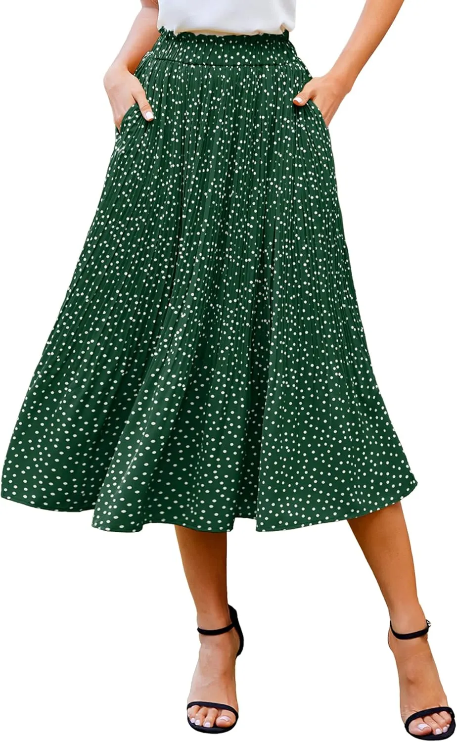 Zeagoo Women's Midi Skirts High Waisted Pleated A-Line Swing Skirts Summer Floral Long Skirts with Pockets